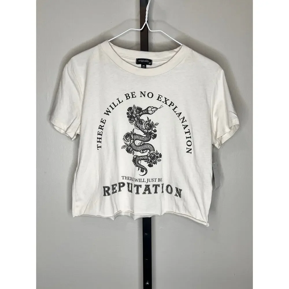 New Originality Reputation Tour Graphic Tee Shirt White Cropped - Picture 3 of 8